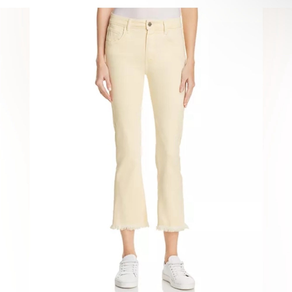 NWOT Paige Collette crop flare jeans faded pastel yellow high rise size 27